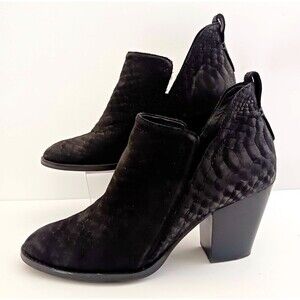 Jeffrey Campbell Rosee Snake Print Blk Suede Stacked Heel Ankle Boot Sz 9.5